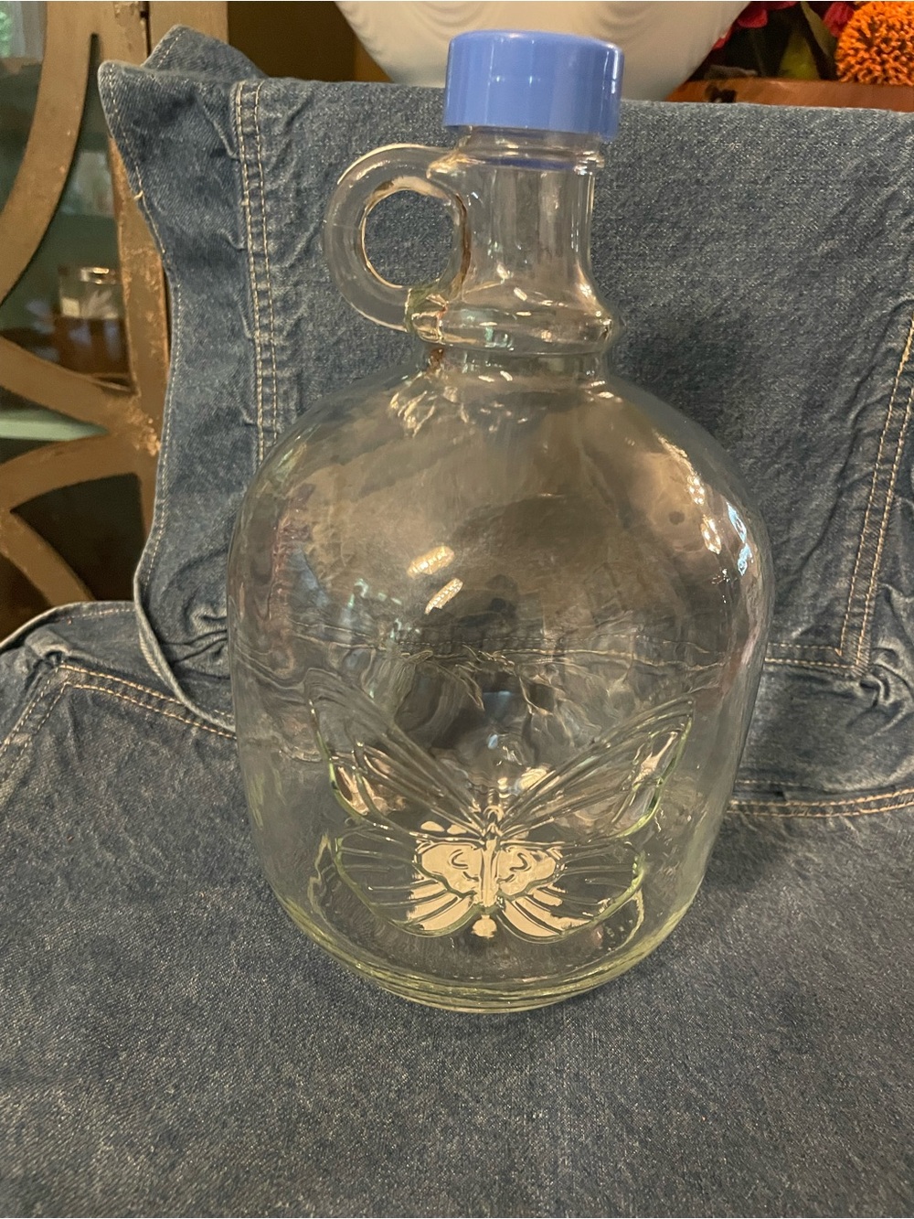 Dolly Parton brand Clear Glass Decorative Jug Vase with Light Blue Cap